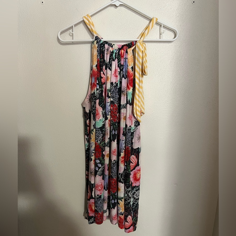 MATILDA JANE Classic Floral Tie‎ Neck Loose Tank Top Black Yellow Women's Sz XL